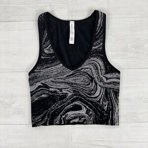 Athleta Aurora Seamless Shine Crop Rib Tank Top Size‎ XS Black Silver V Neck NEW